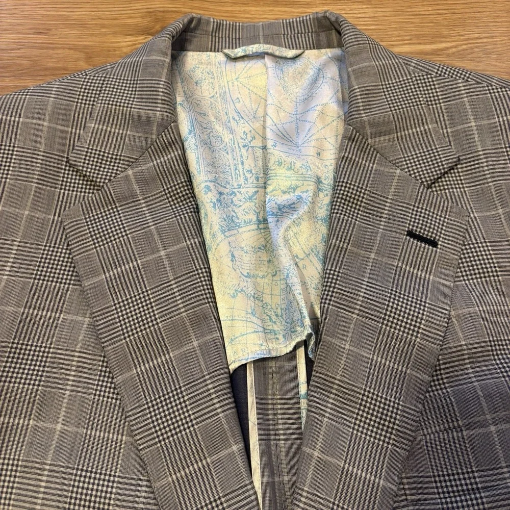 Ermenegildo‎ Zegna Blazer Mens 43L Trofeo 600 Gray Glen Plaid Wool Silk Lining